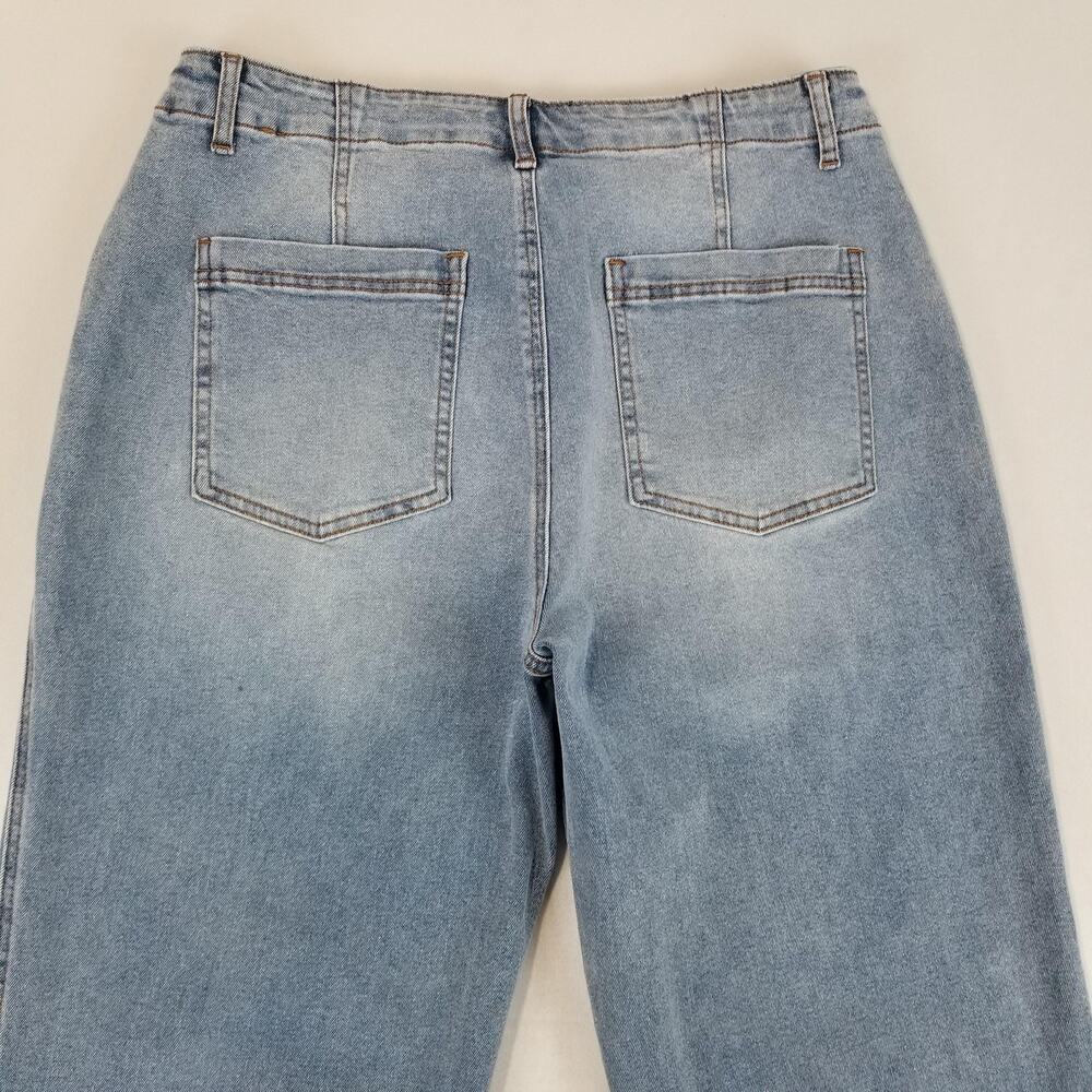 FLAMINGALS Jeans Womens Large Blue High Rise Wide Leg Lace Up Patch Pockets - Picture 7 of 11